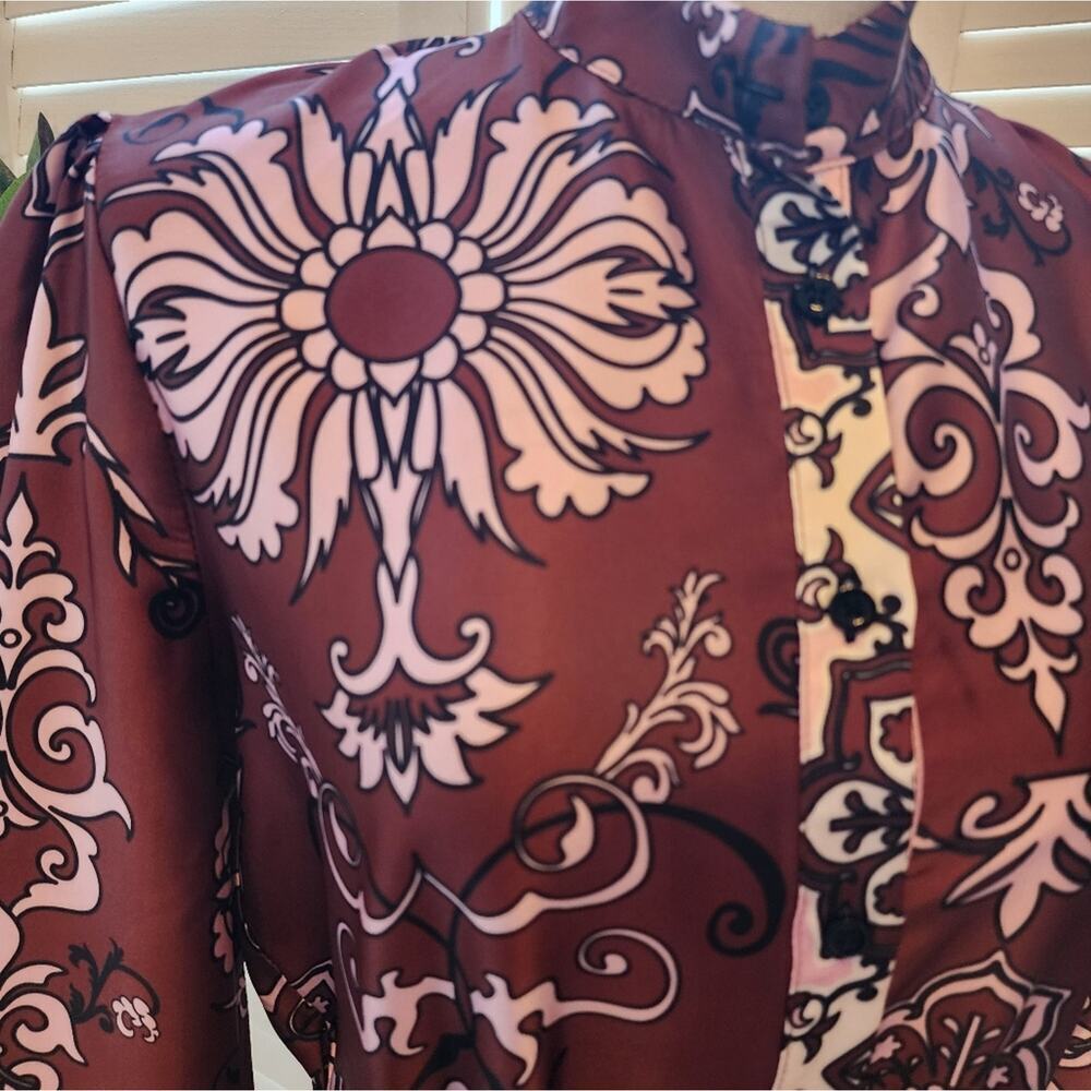 KASIA NEW SILK LIKE GEOMETRIC PEPLUM  TIE FRONT DRESS SIZE SMALL RETAIL $187.00 - Picture 3 of 9